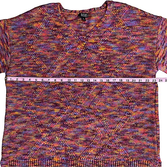 a.n.a. size 1X Rainbow colored stretchy vneck sweater, Stitched design, like new - Picture 11 of 14